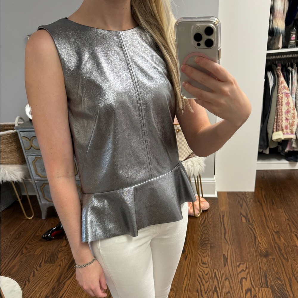 H&M Metallic Silver Peplum Top